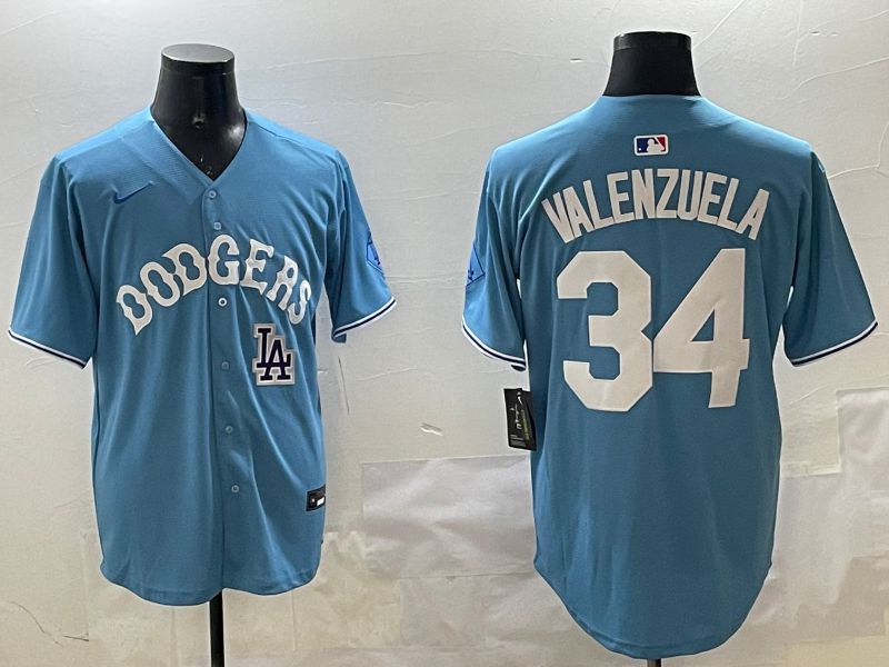 Men Los Angeles Dodgers #34 Valenzuela Light Blue Joint Name 2025 Nike MLB Jersey style 31611->los angeles dodgers->MLB Jersey